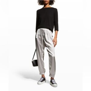 NWT ATM Anthony Thomas Melillo Women's Dove Silver 100% Silk Pull On Pants Sz L